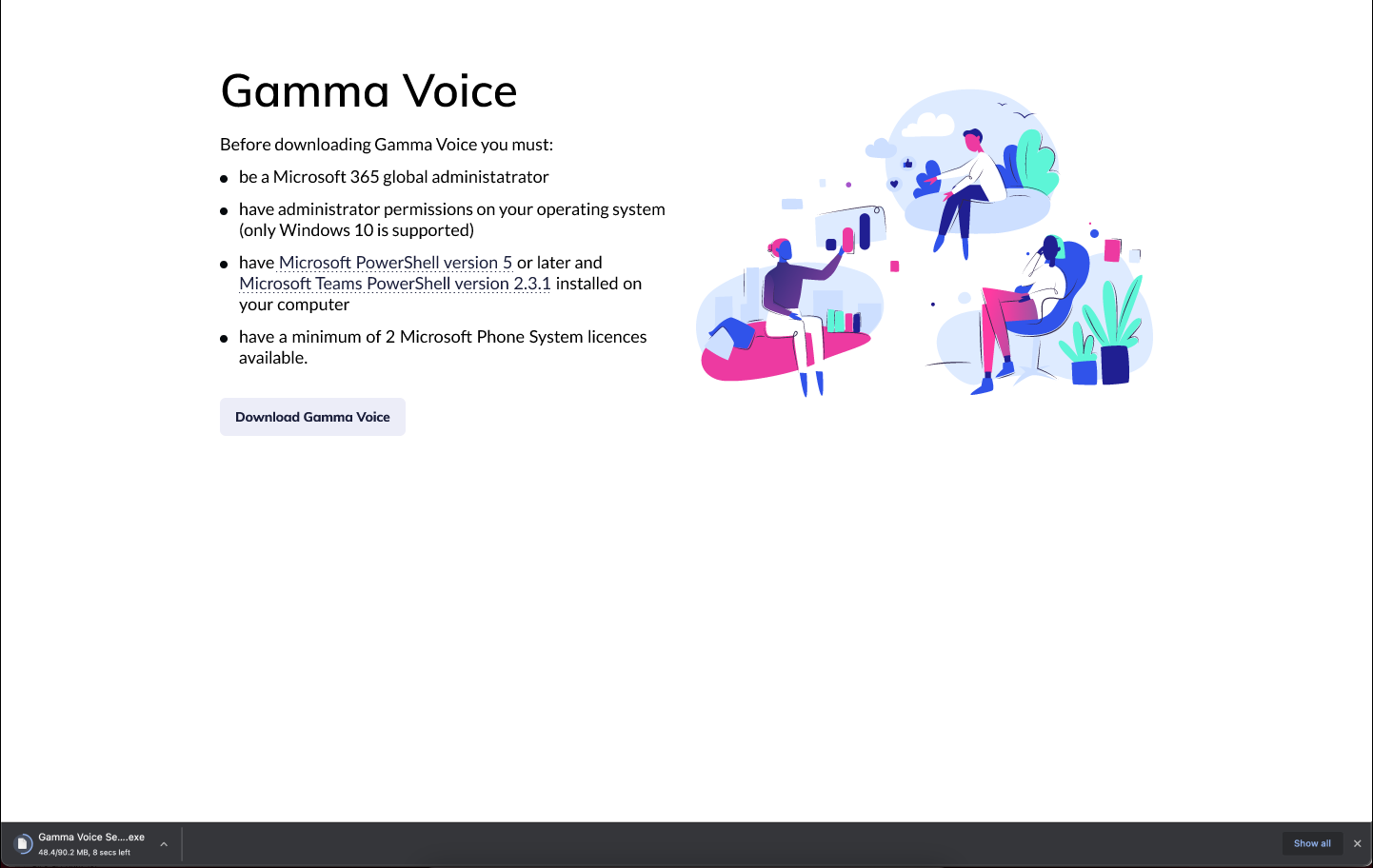 A screenshot with gamma voice file being downloaded