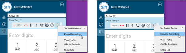 Horizon resume recording button in user interface