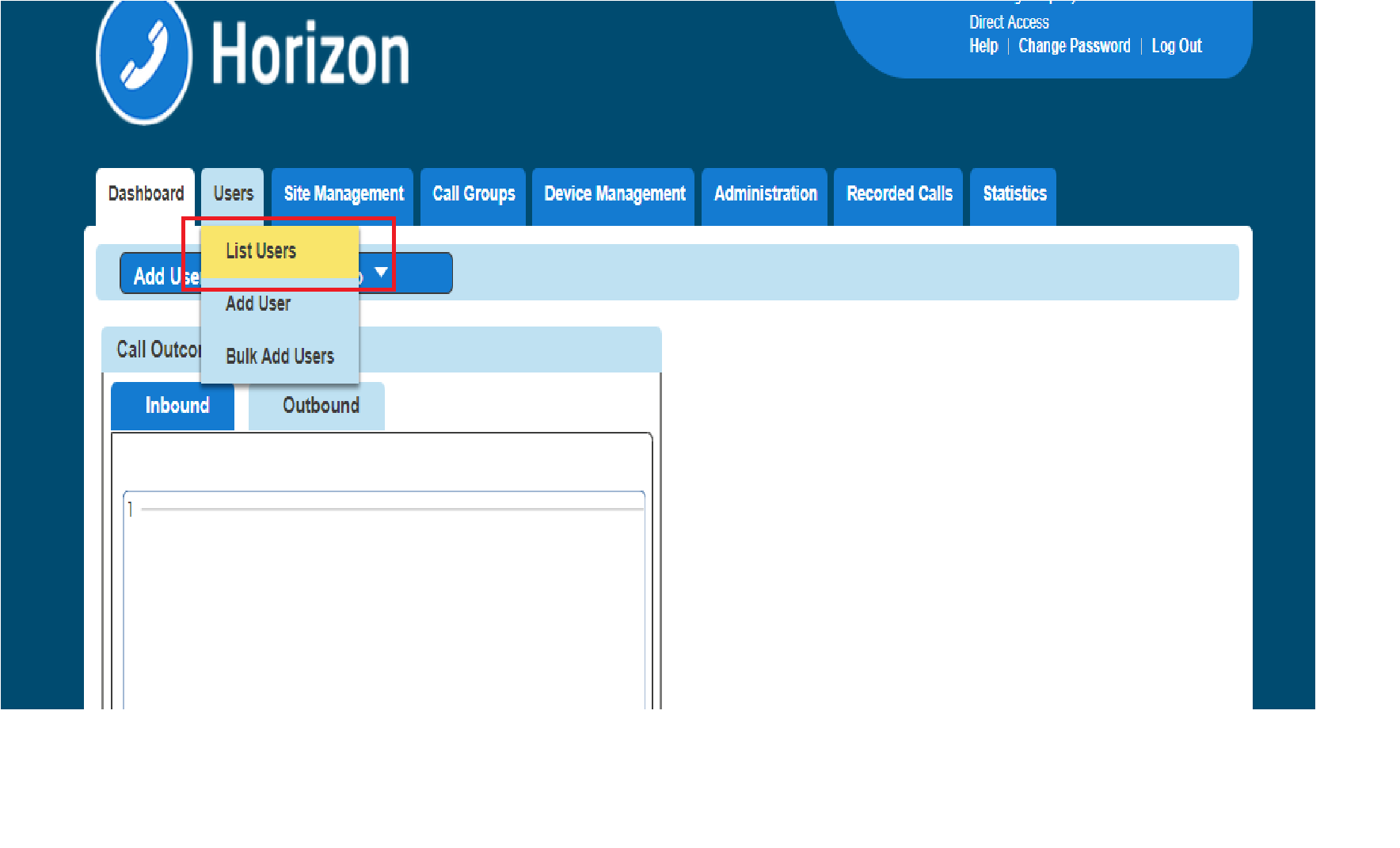 Screenshot of the list users button