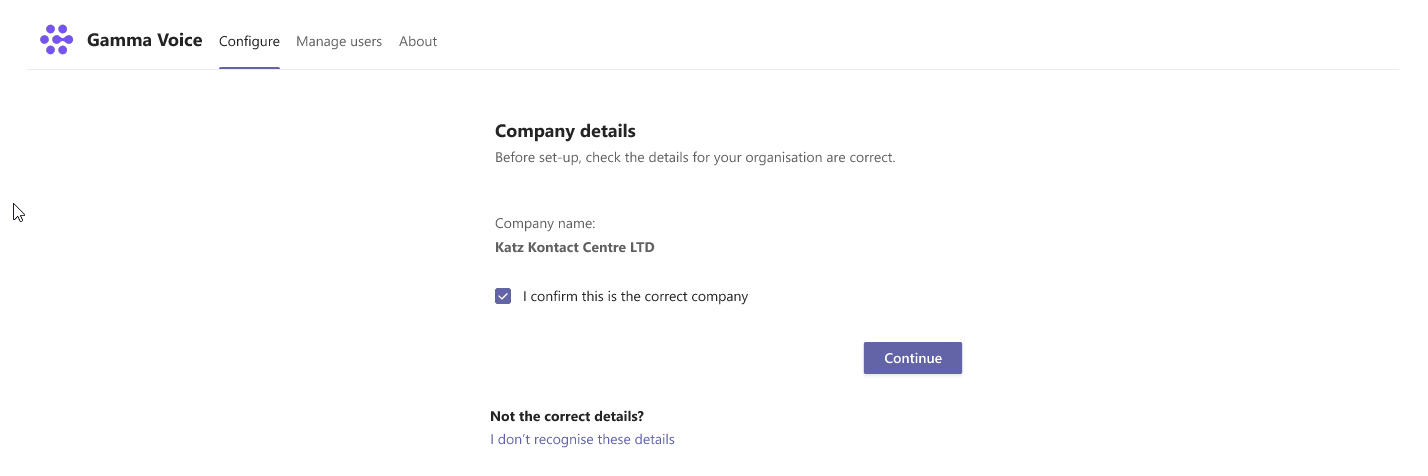 Company details confirmation page 