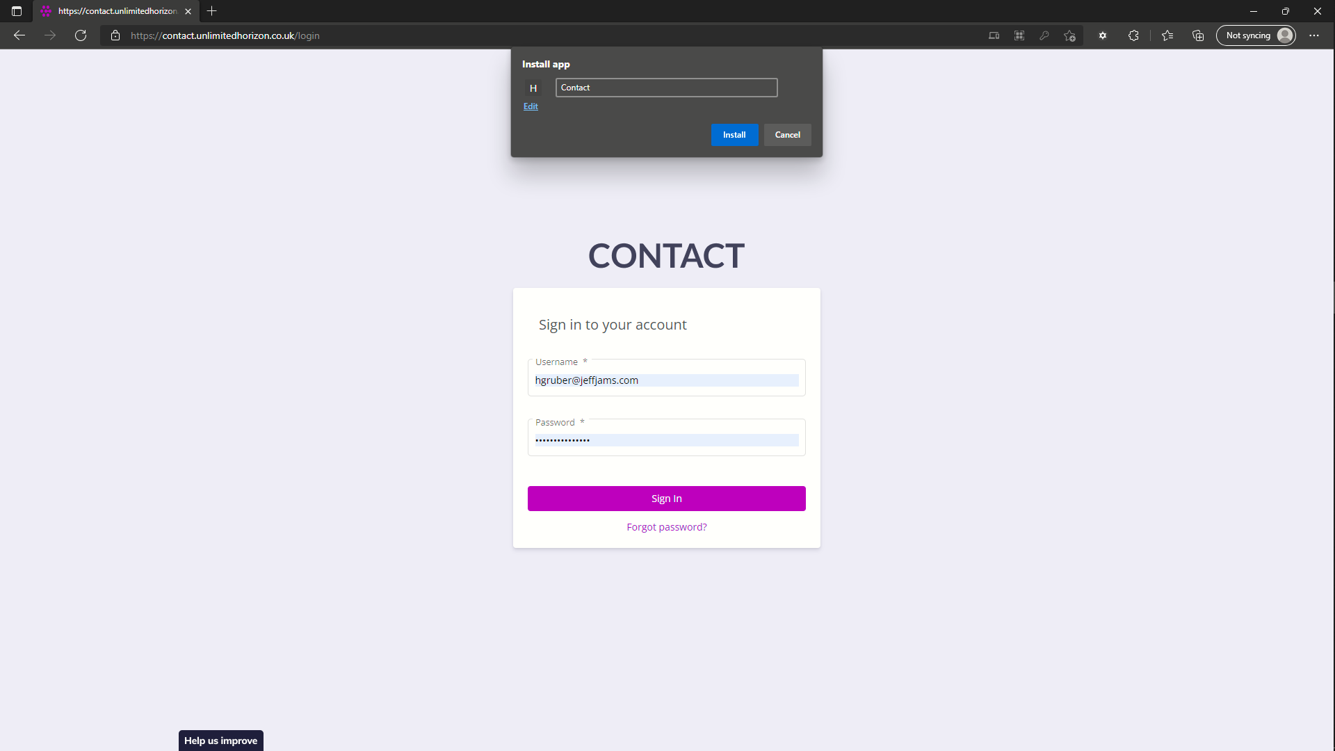 An install app conformation on the browser