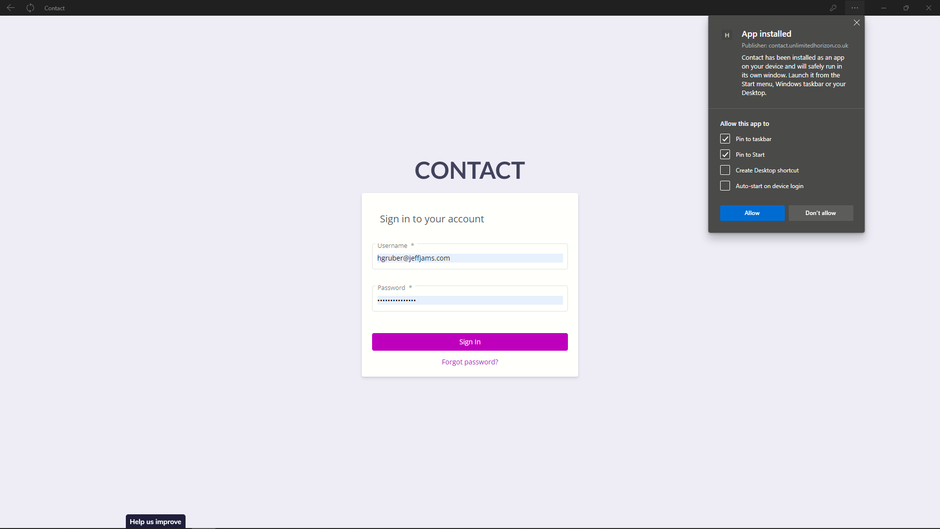 App install conformation with options to create shortcuts on the device.