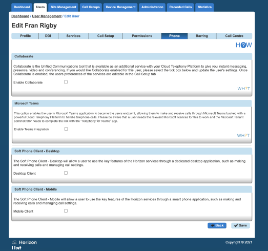 Screenshot of options available to be ticked