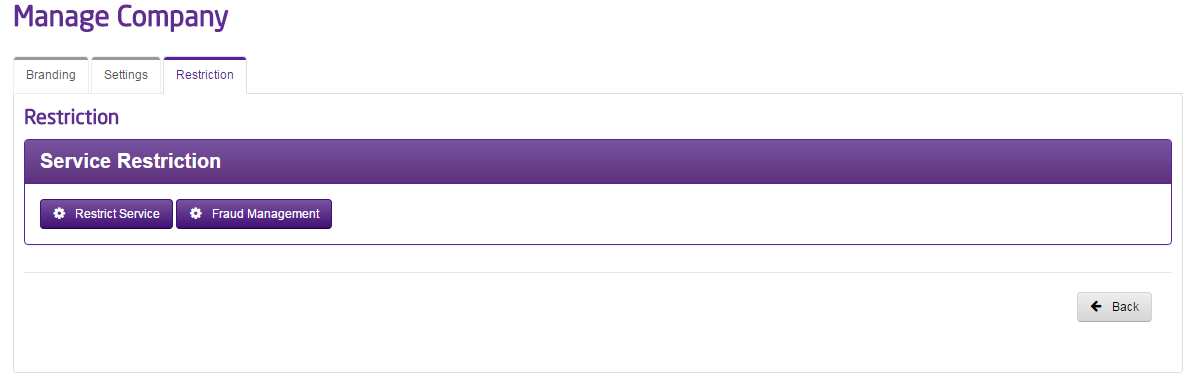 Page showing service restrictions