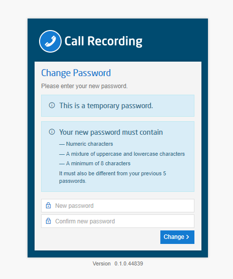 Change password pop up