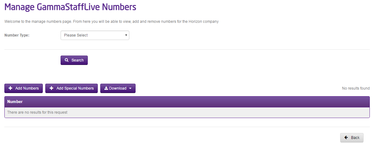 manage numbers page
