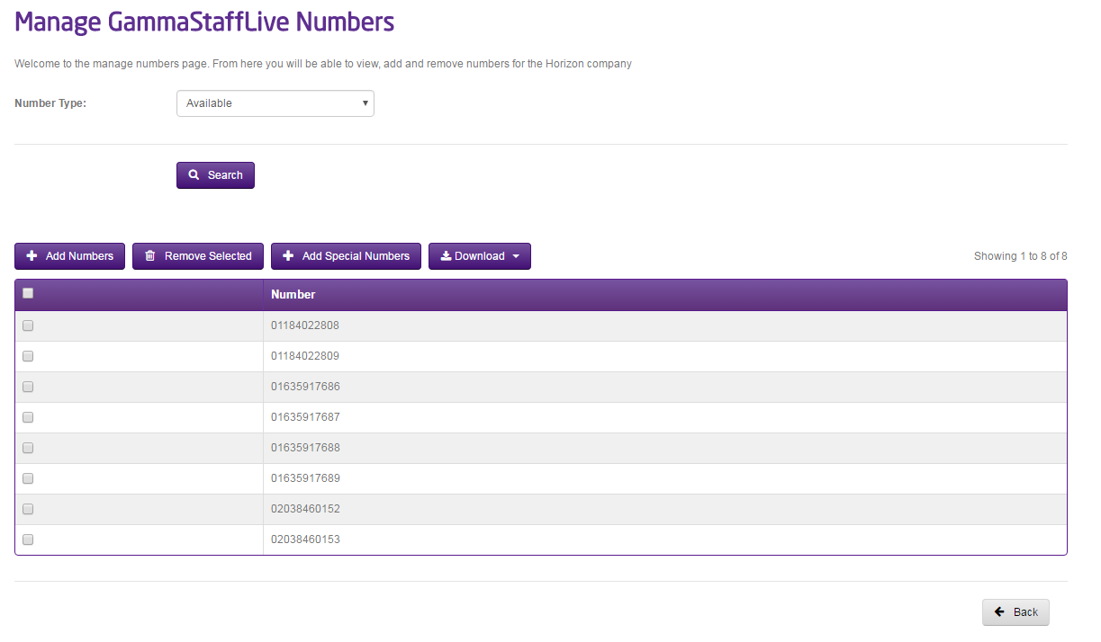 A page allowing for removal of numbers