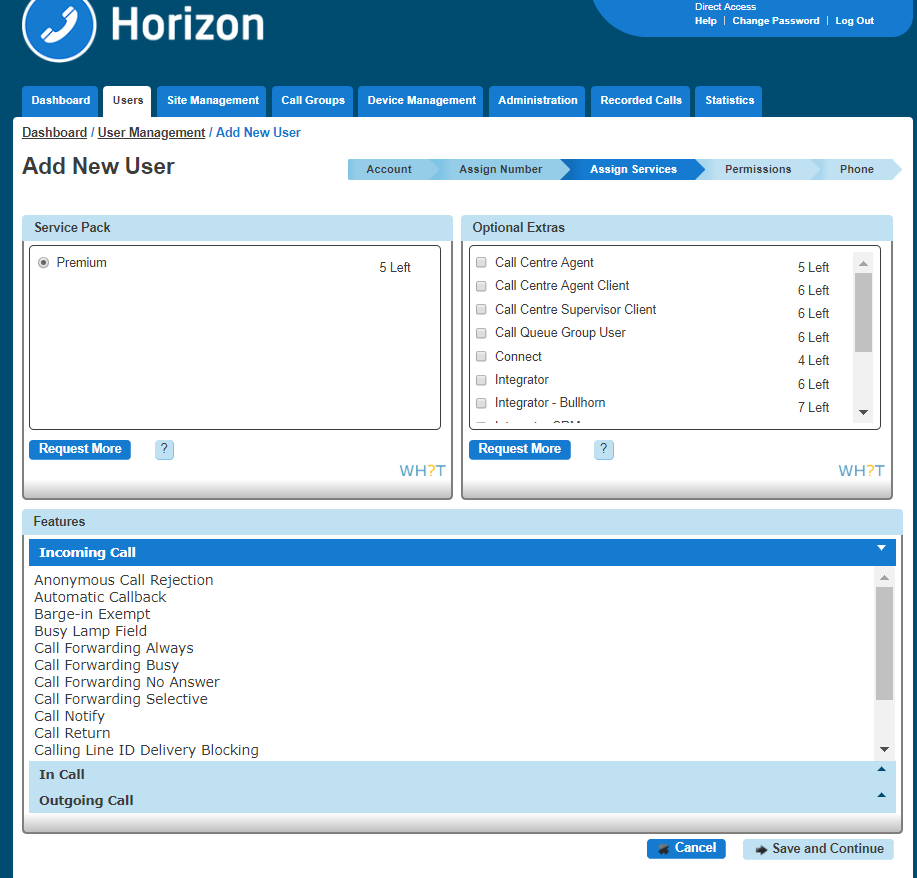 A screen asking for the service pack and any optional features or extras.