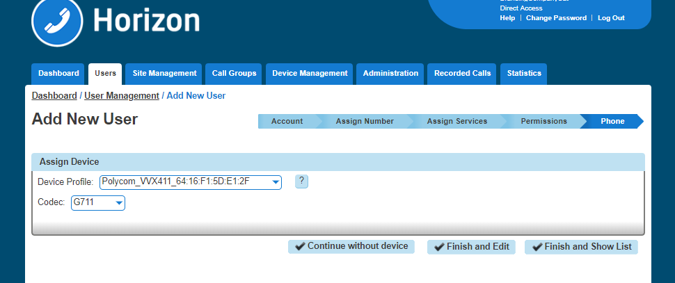 An Assigning device screen.