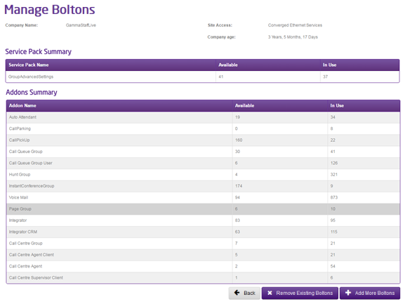 Showing the manage boltons page.