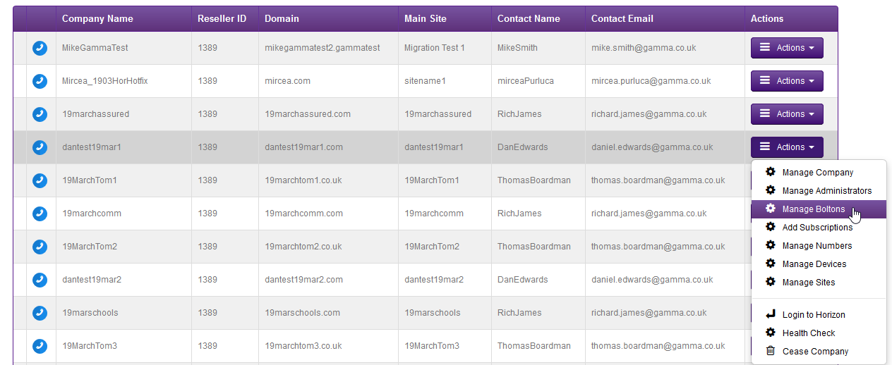 A page showing the actions Dropbox that highlights the manage Boltons feature