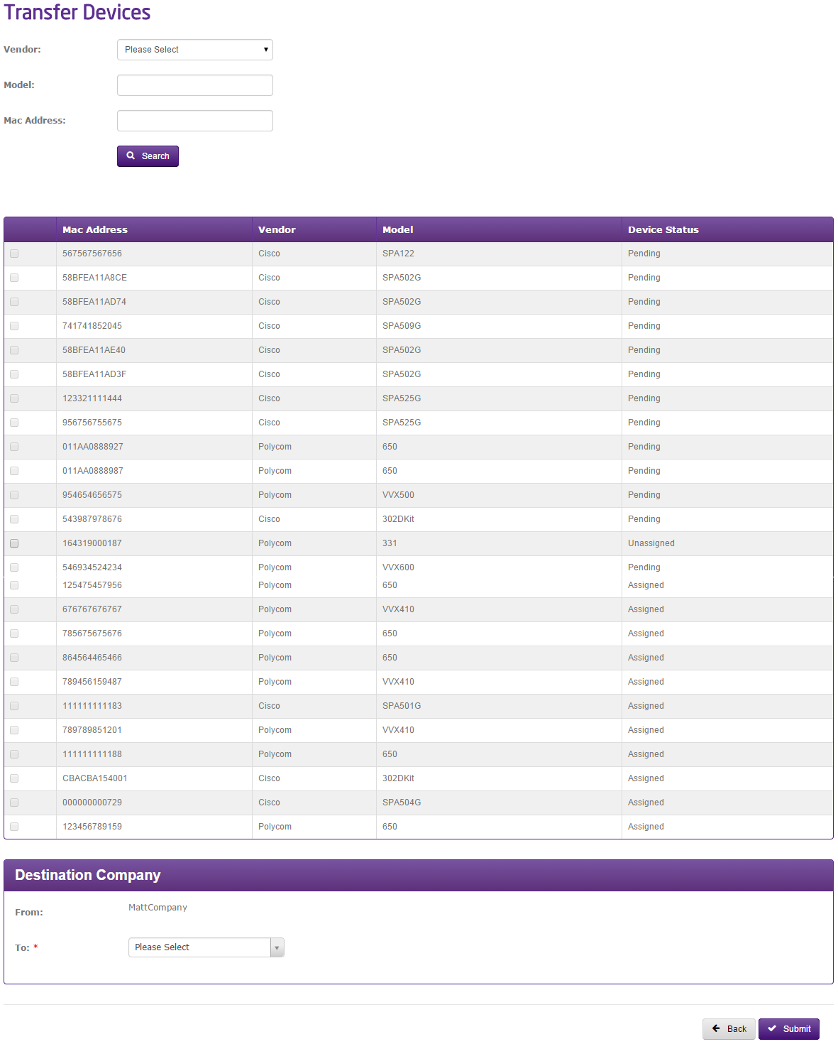 The image shows a list of the devices with their individual Mac address and other details as stated above