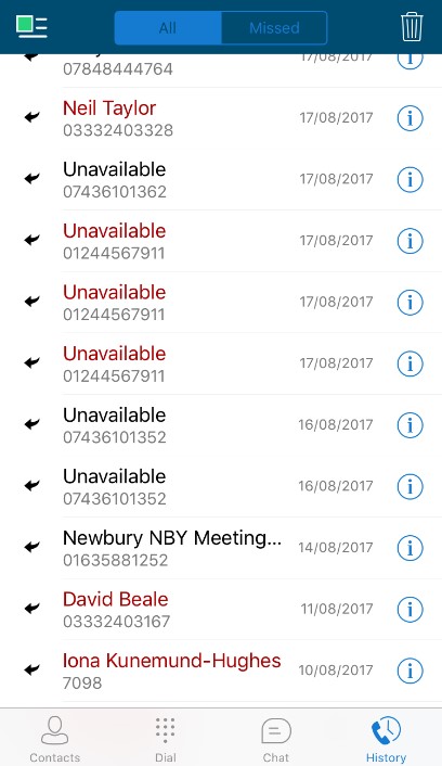 Horizon app phone screen showing call log