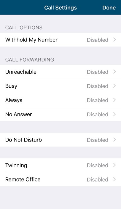 Horizon phone app call settings