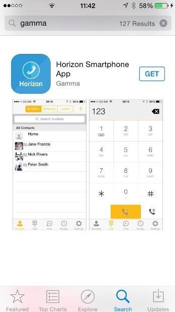 Phone screen with Horizon smartphone app being avaliableto download
