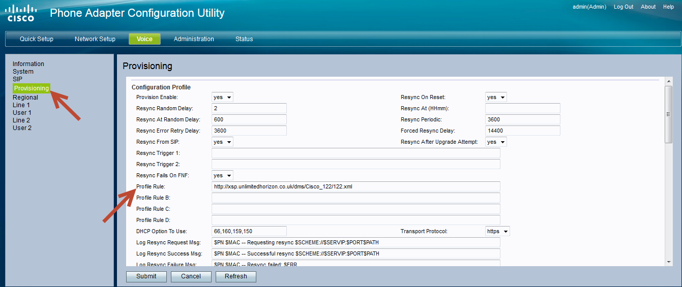 An image showung the locations of "profile rule" and "Provisioning"