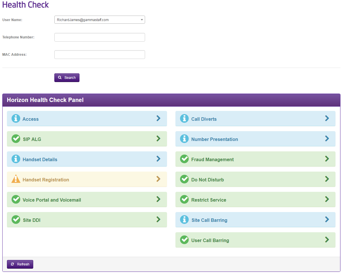 An image showing how the health check is displayed after being clicked on.