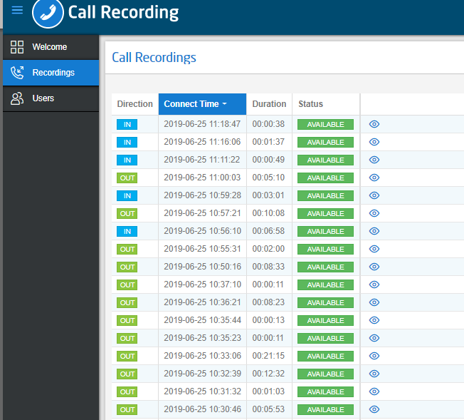 Shows the call recording area