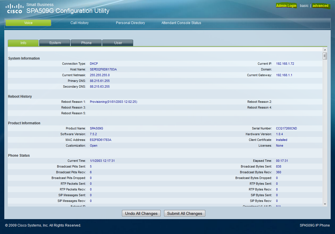 An image illustrating the screen that you should see before clicking on admin.