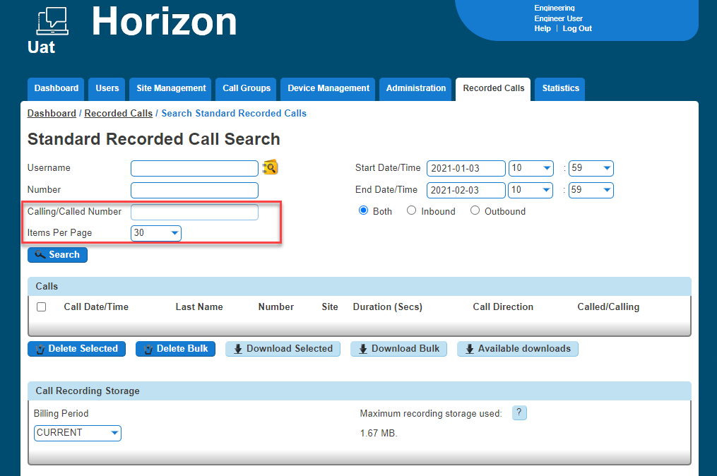 A screenshot of a call search

Description automatically generated
