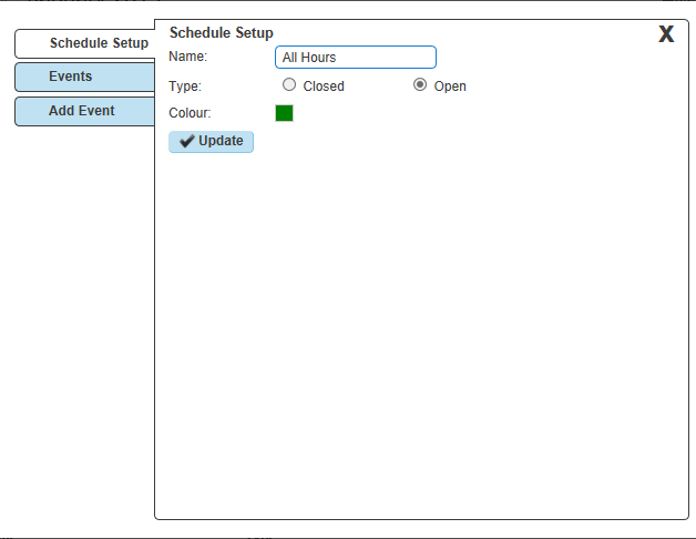 A screenshot of a schedule setup

Description automatically generated