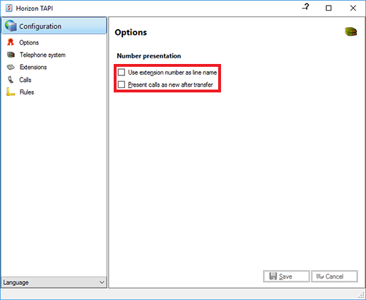 Configuration window