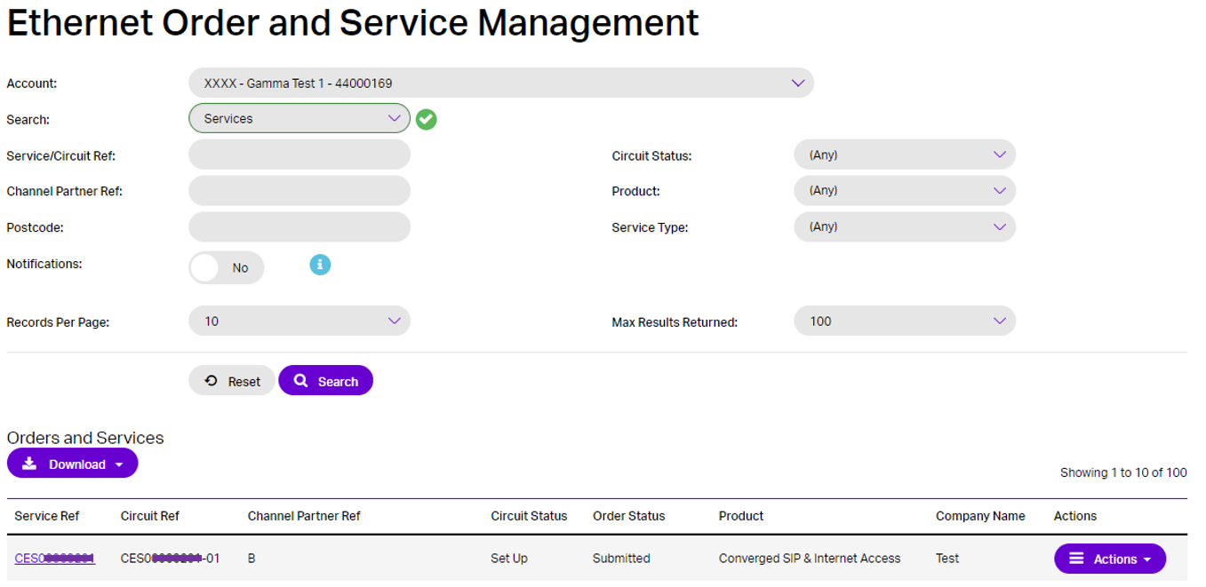 A screenshot of a service management

Description automatically generated