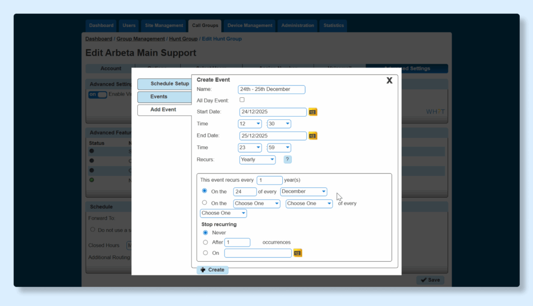 2. Enter the event name and configure the settings